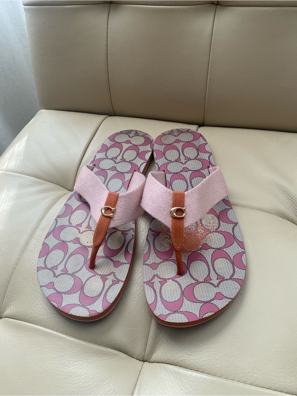 Coach Zoe Pink Signature Canvas Thong Sandals